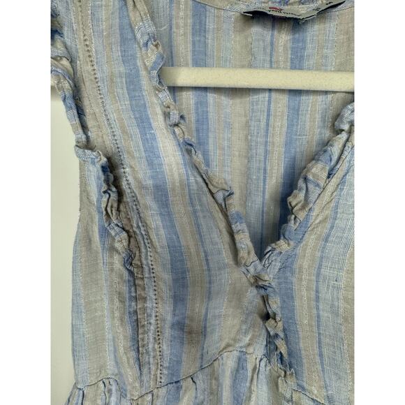 Vineyard Vines Tiered Ruffled Linen V-neck Blue Striped Dress Size M - Picture 3 of 8